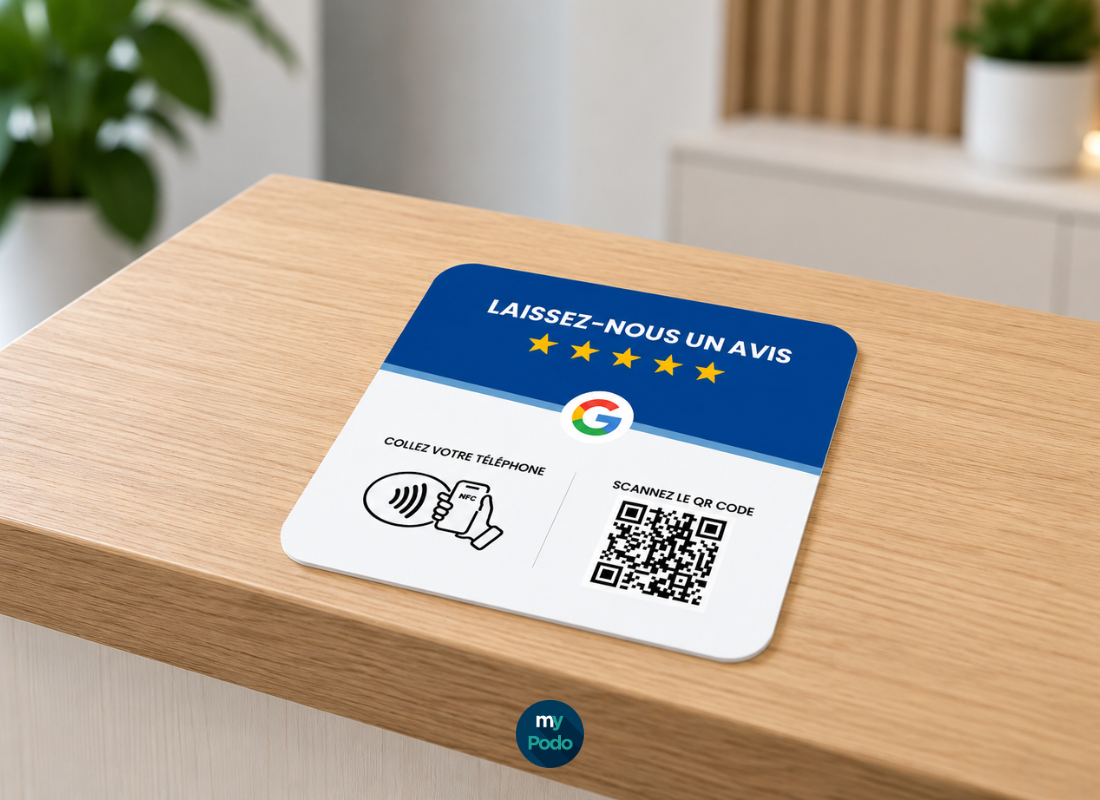 Plaque Avis Google pour podologue : la solution pour collecter plus d'avis en cabinet